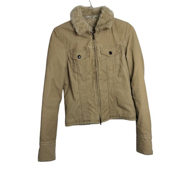 4194) Y2K Abercrombie & Fitch Beige Corduroy Sherpa Lined Trucker Jacket Small - Picture 1 of 10
